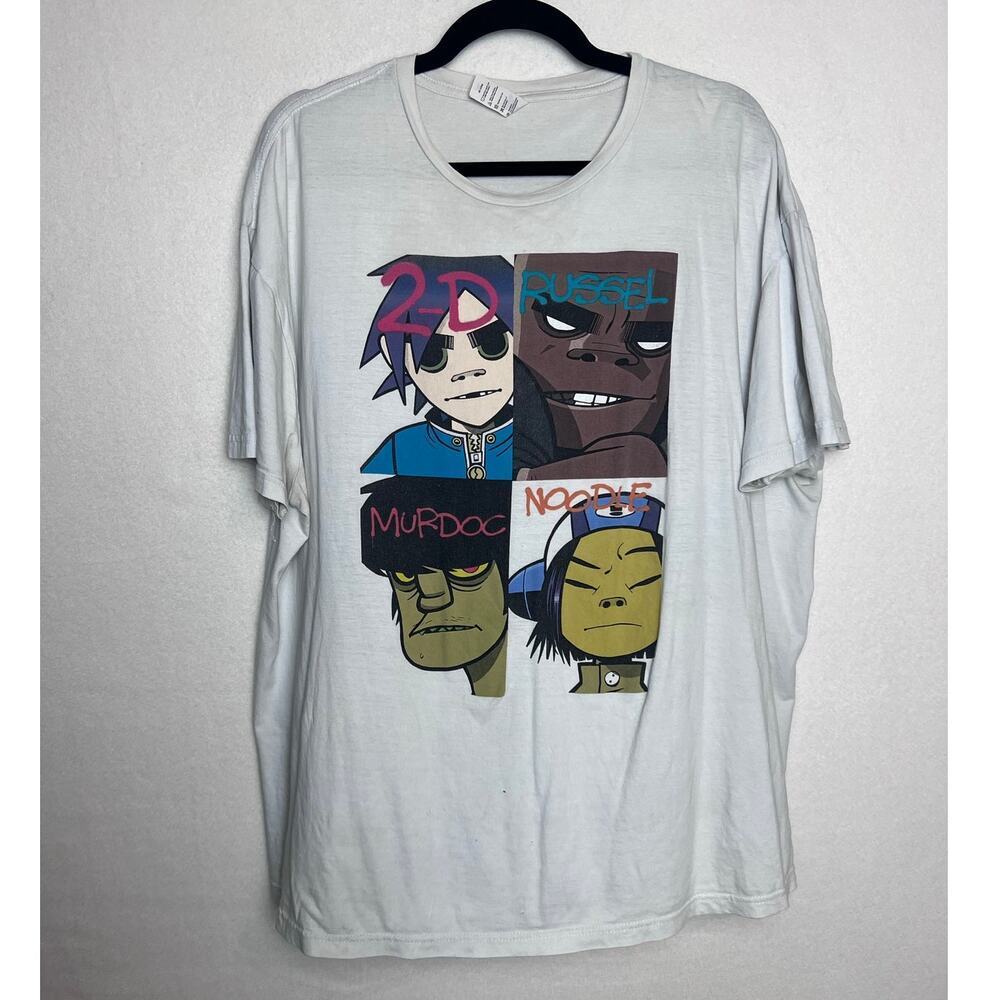 Gorillaz Band Music 2D Russell Murdoc Noodle White Short Sleeve Shirt Size 2XL